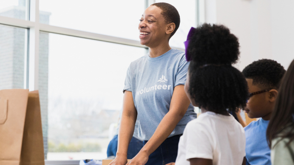 Lady with a volunteer tshirt on